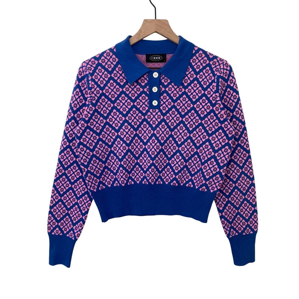 Cider Violet Retro Preppy Kidcore Maximalism Colorful Floral Button Sweater Top